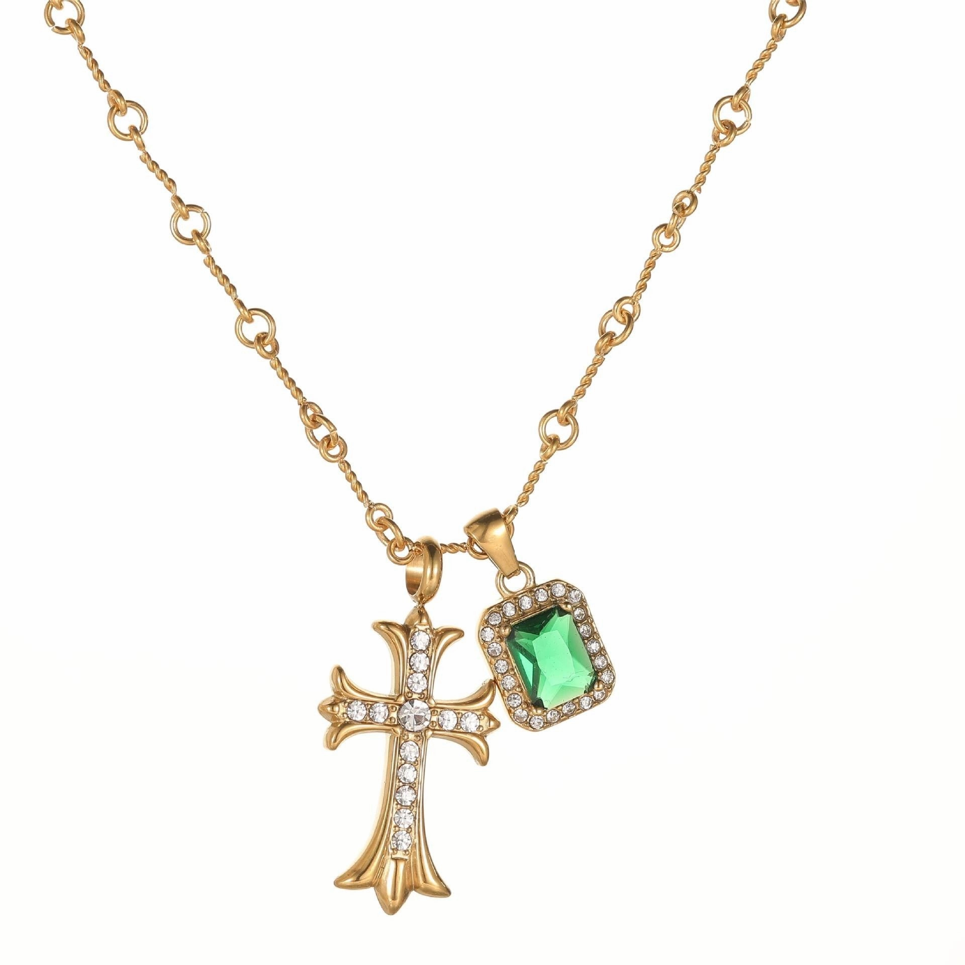 Wholesale Cross Gemstone Titanium Steel Necklace