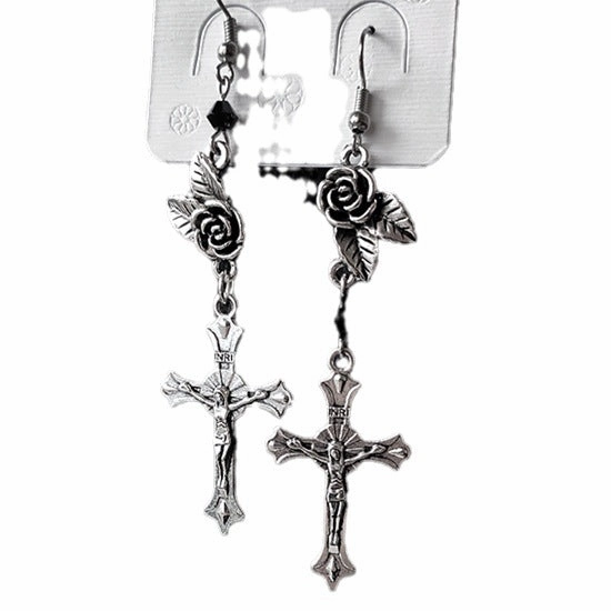 Wholesale Cross Gothic Black Rose Earrings Factory Direct Sales