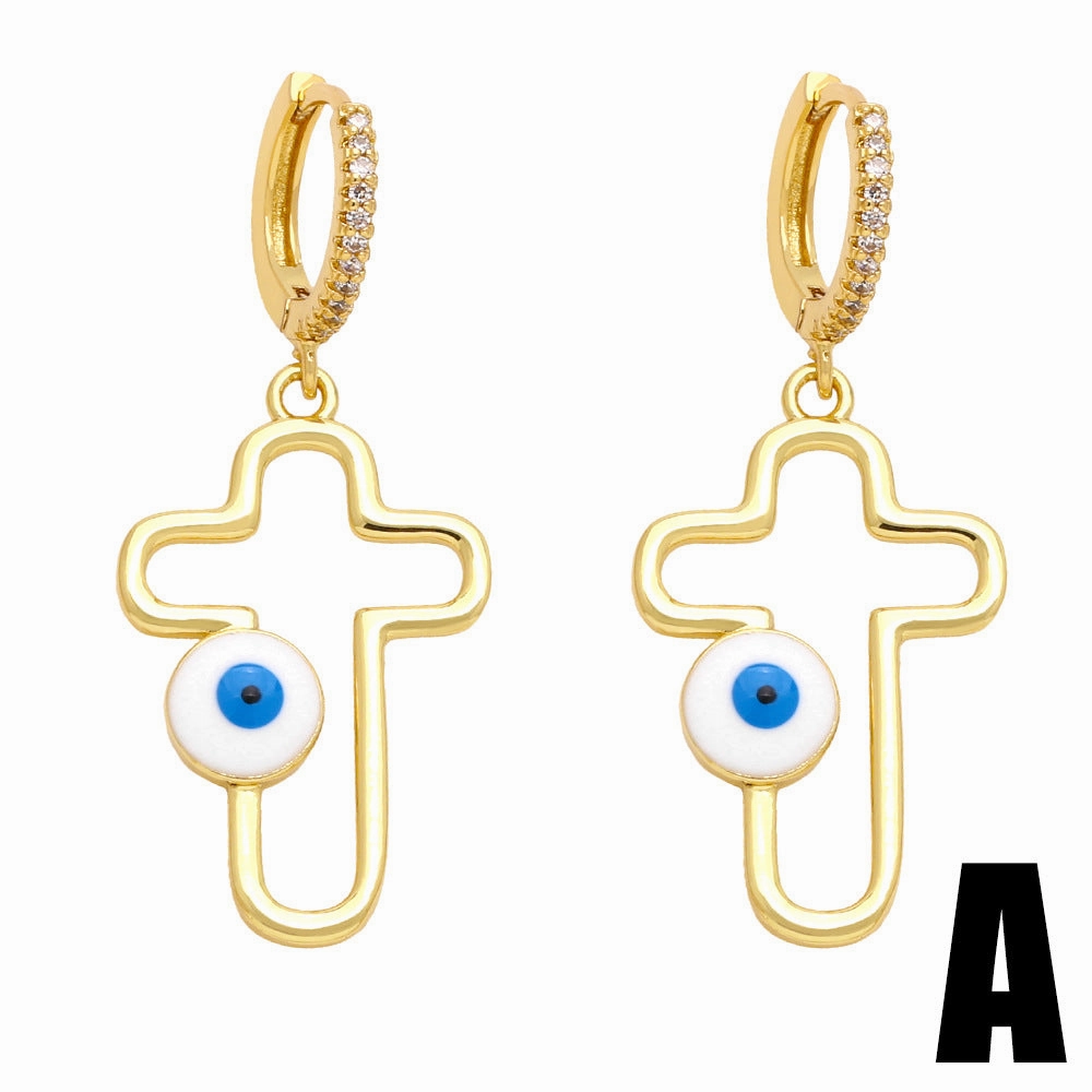 Wholesale Cross Heart Devil Eye Copper Earrings