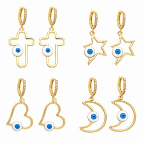 Wholesale Cross Heart Devil Eye Copper Earrings