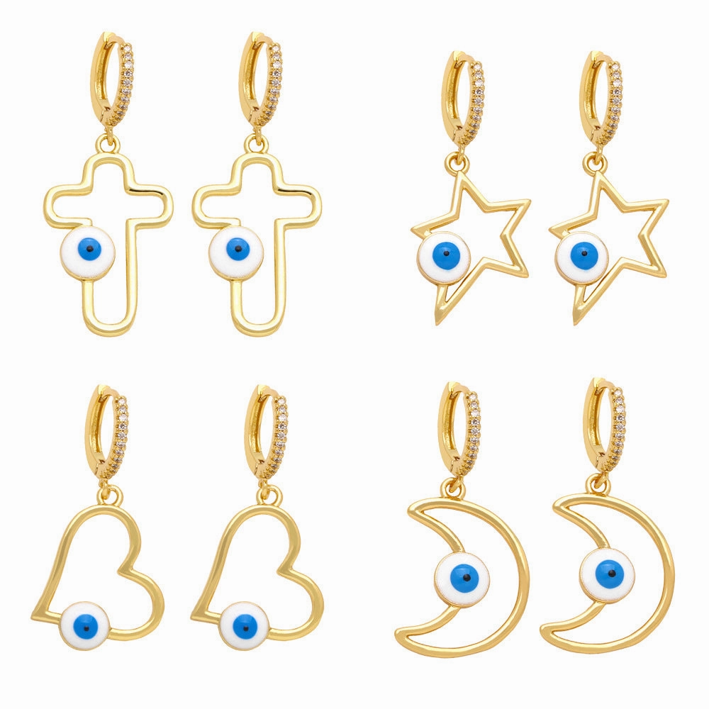 Wholesale Cross Heart Devil Eye Copper Earrings