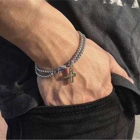 Wholesale Cross Hollow Double Chain Alloy Bracelet