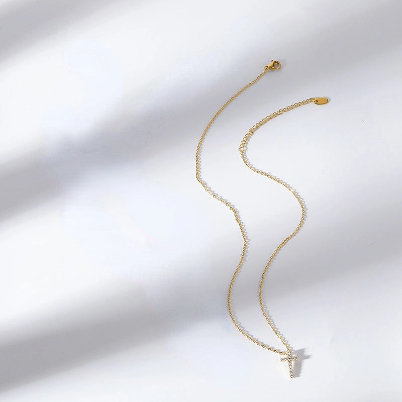 Wholesale Cross Inlaid Zircon Stainless Steel Necklace