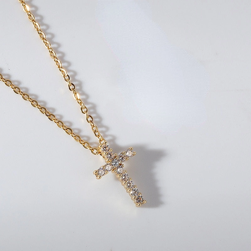 Wholesale Cross Inlaid Zircon Stainless Steel Necklace