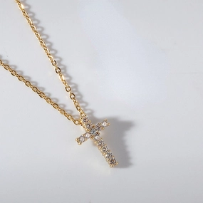 Wholesale Cross Inlaid Zircon Stainless Steel Necklace