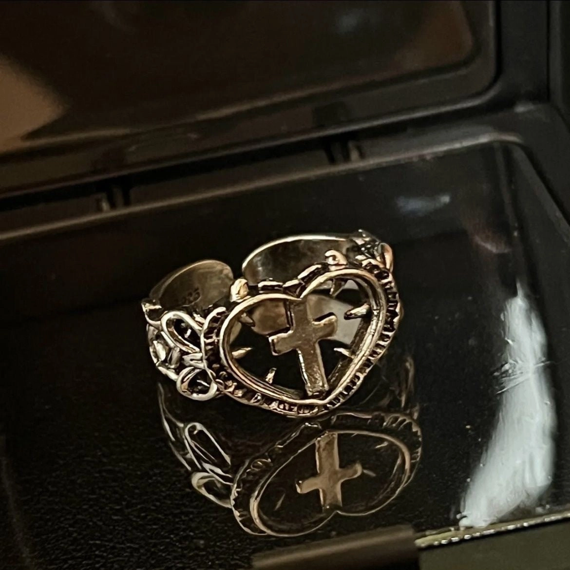 Wholesale Cross Love Ring Gothic Retro Black Dyed Ring