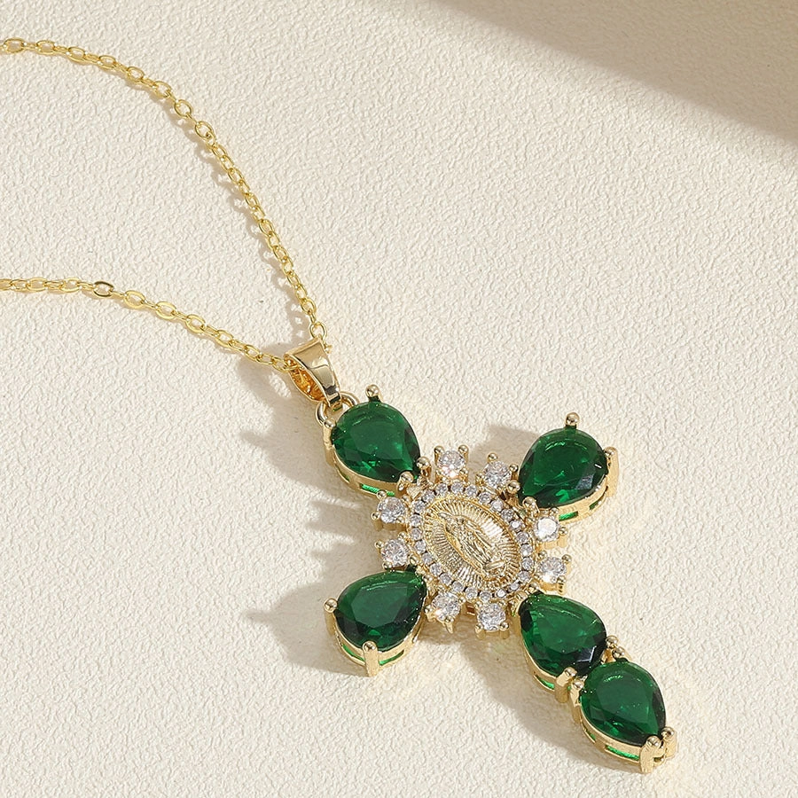 Wholesale Cross Madonna Portrait Zircon Pendant Necklace