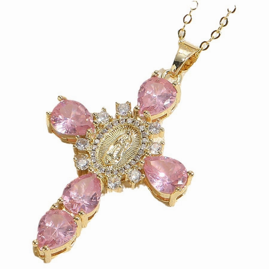 Wholesale Cross Madonna Portrait Zircon Pendant Necklace