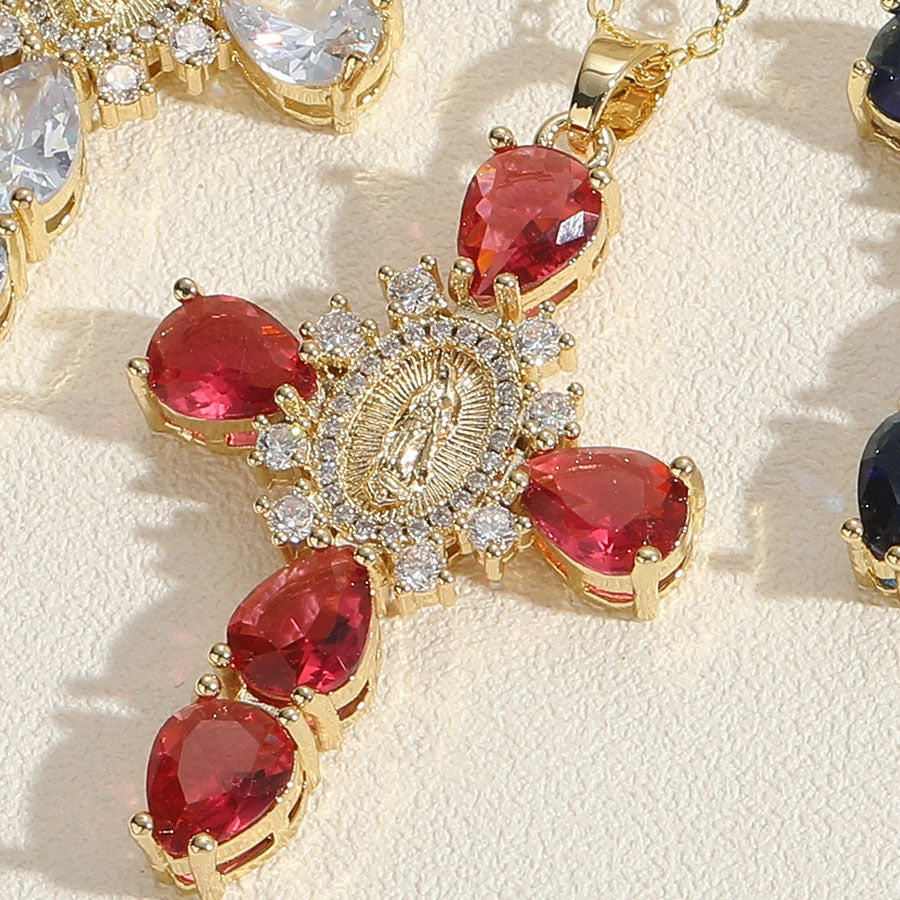 Wholesale Cross Madonna Portrait Zircon Pendant Necklace