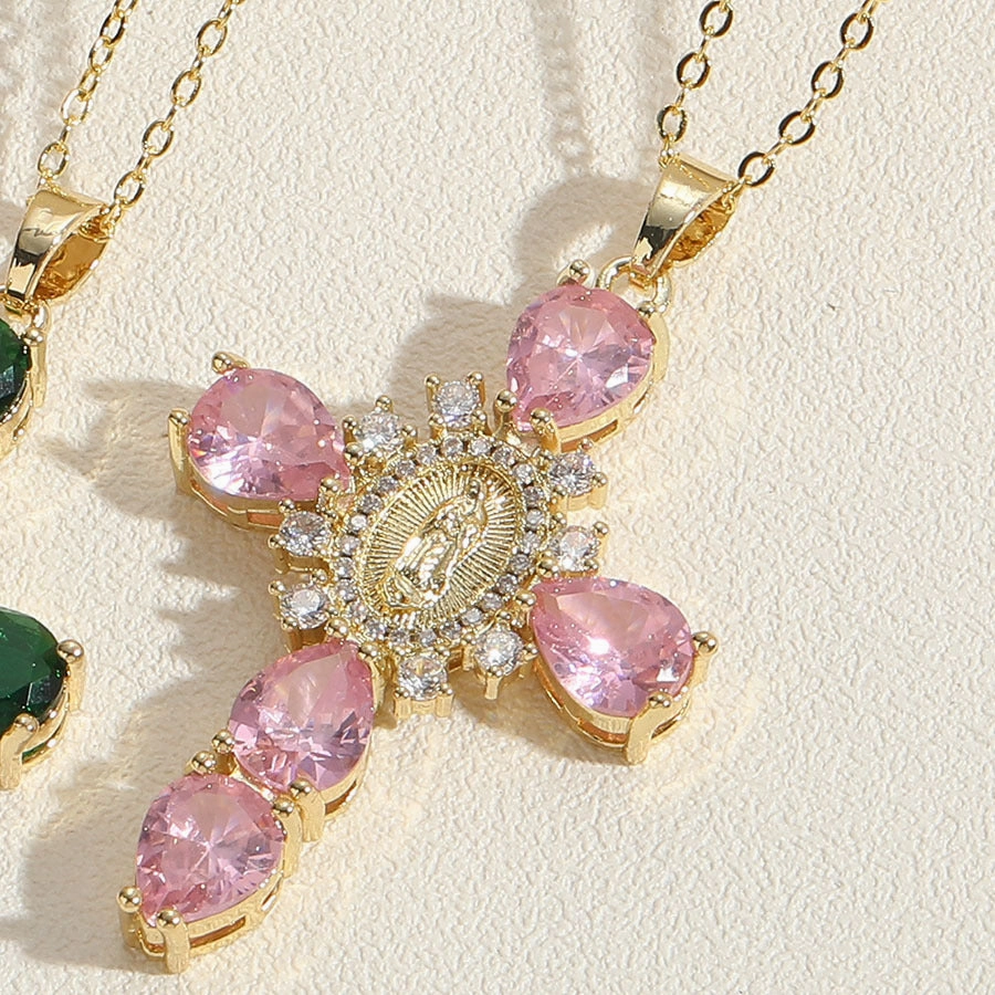 Wholesale Cross Madonna Portrait Zircon Pendant Necklace