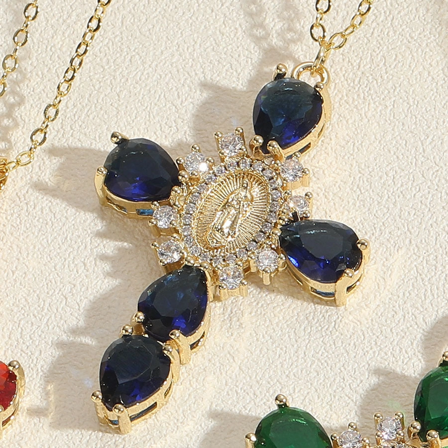 Wholesale Cross Madonna Portrait Zircon Pendant Necklace