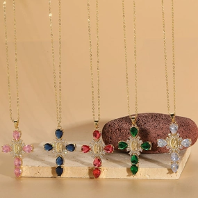 Wholesale Cross Madonna Portrait Zircon Pendant Necklace