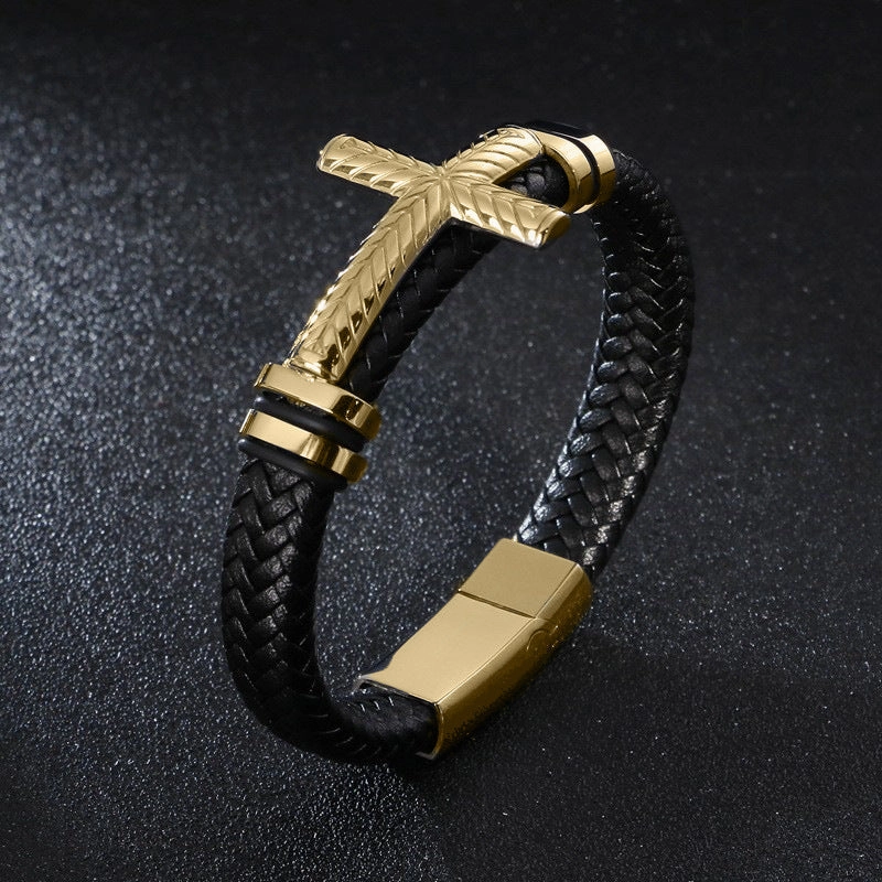 Wholesale Cross Mens Leather Alloy Bracelet