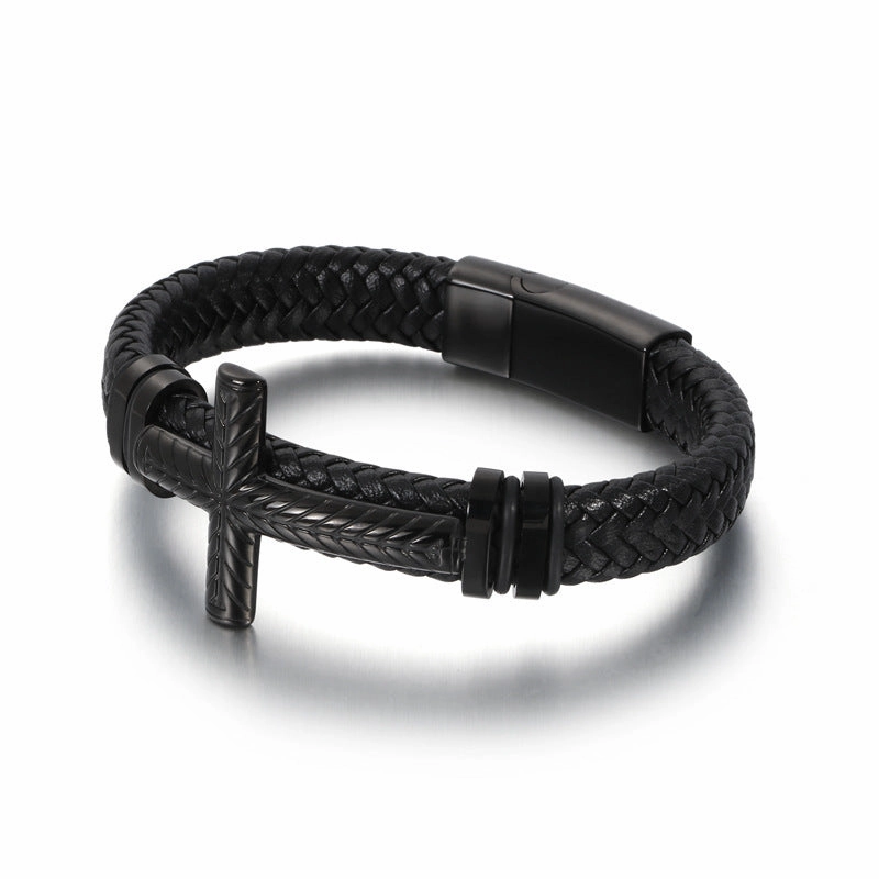 Wholesale Cross Mens Leather Alloy Bracelet