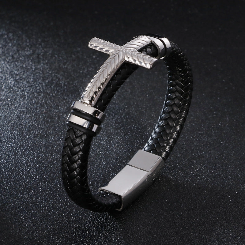 Wholesale Cross Mens Leather Alloy Bracelet