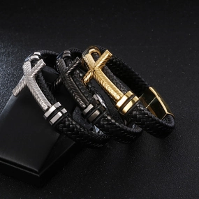 Wholesale Cross Mens Leather Alloy Bracelet