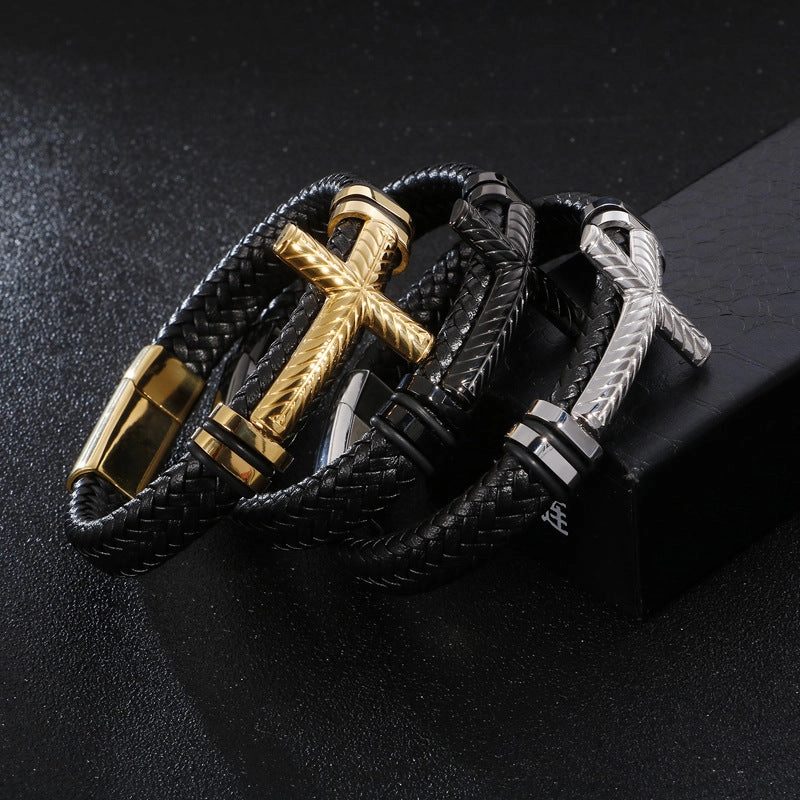 Wholesale Cross Mens Leather Alloy Bracelet