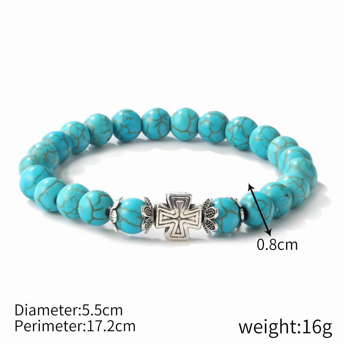 Wholesale Cross Natural Stone Vintage Green Pine Stone Bracelet