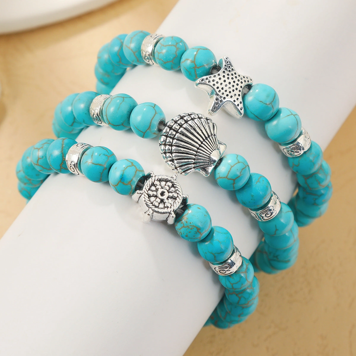 Wholesale Cross Natural Stone Vintage Green Pine Stone Bracelet