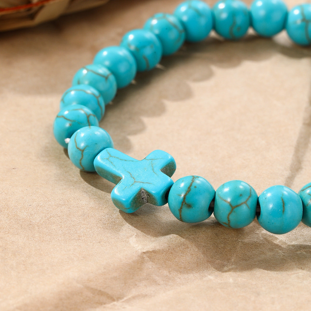 Wholesale Cross Natural Stone Vintage Green Pine Stone Bracelet
