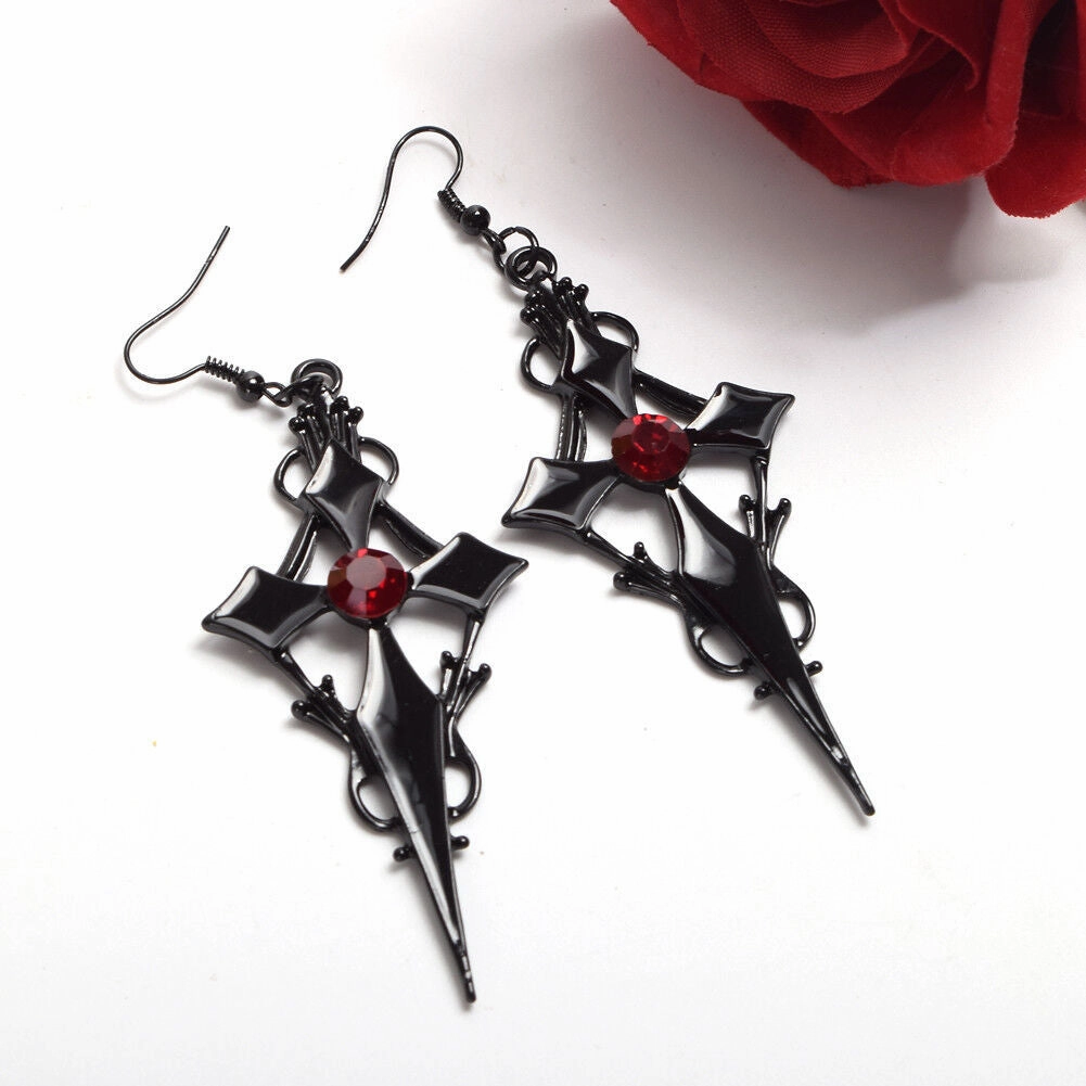 Wholesale Cross Rhinestone Gothic Punk Alloy Earrings