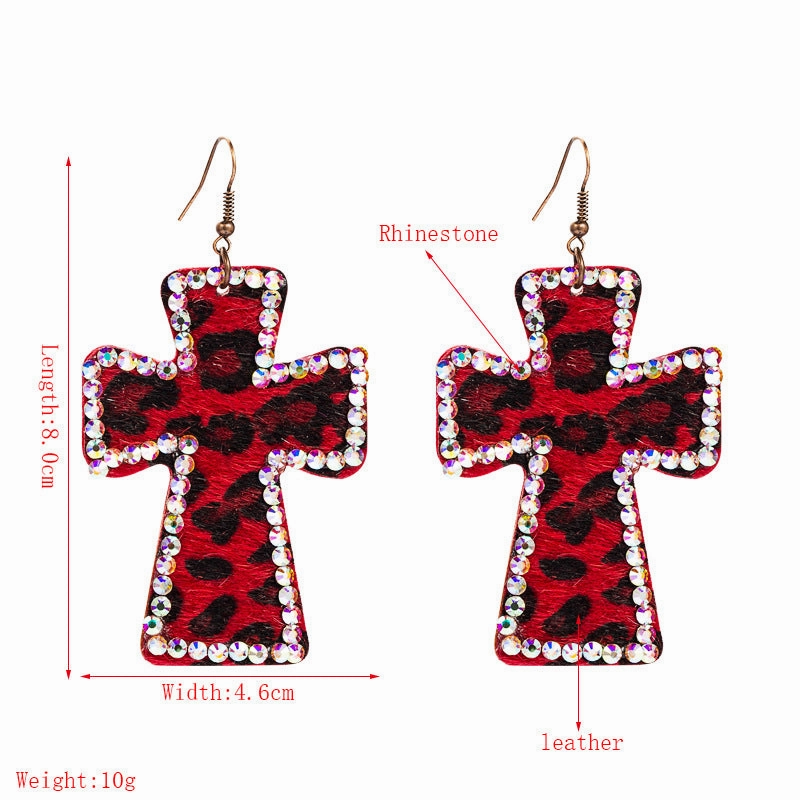 Wholesale Cross Shape Double Sided Printed Leopard Earrings