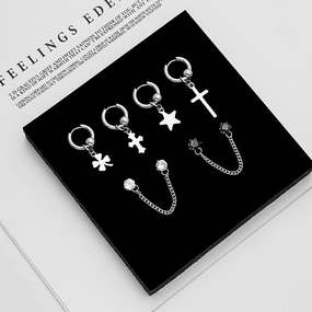 Wholesale Cross Star Stainless Steel Diamond Chain Earrings