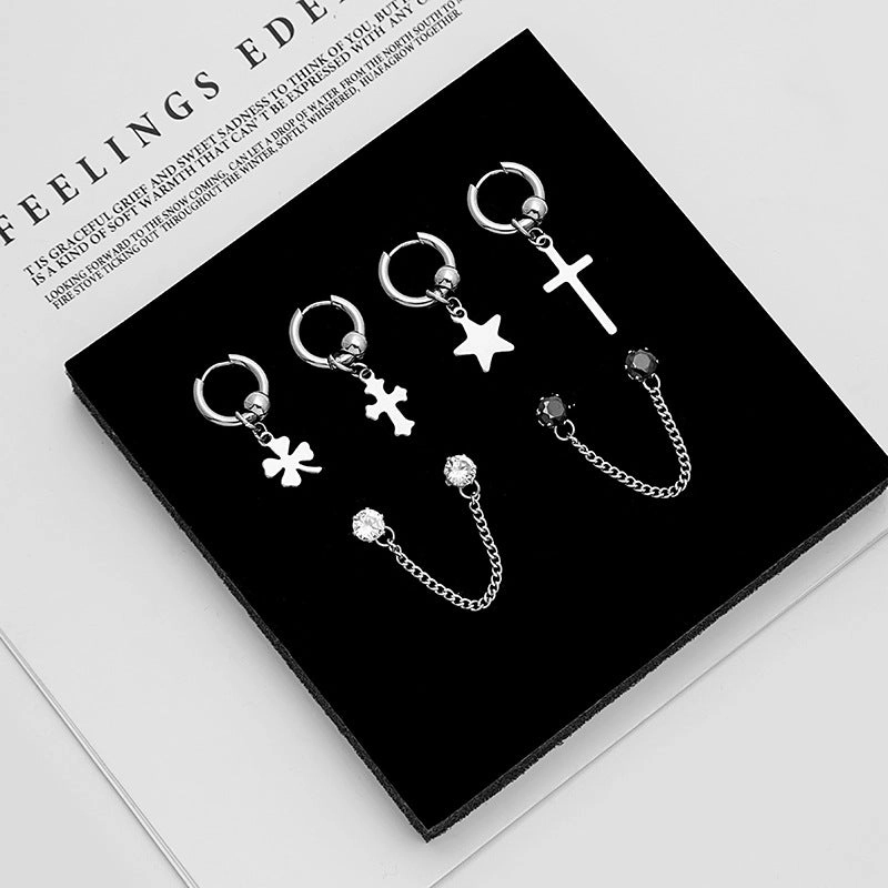 Wholesale Cross Star Stainless Steel Diamond Chain Earrings