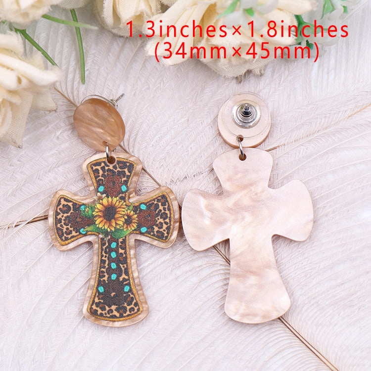 Wholesale Cross Sunflower Acrylic Heart Earrings