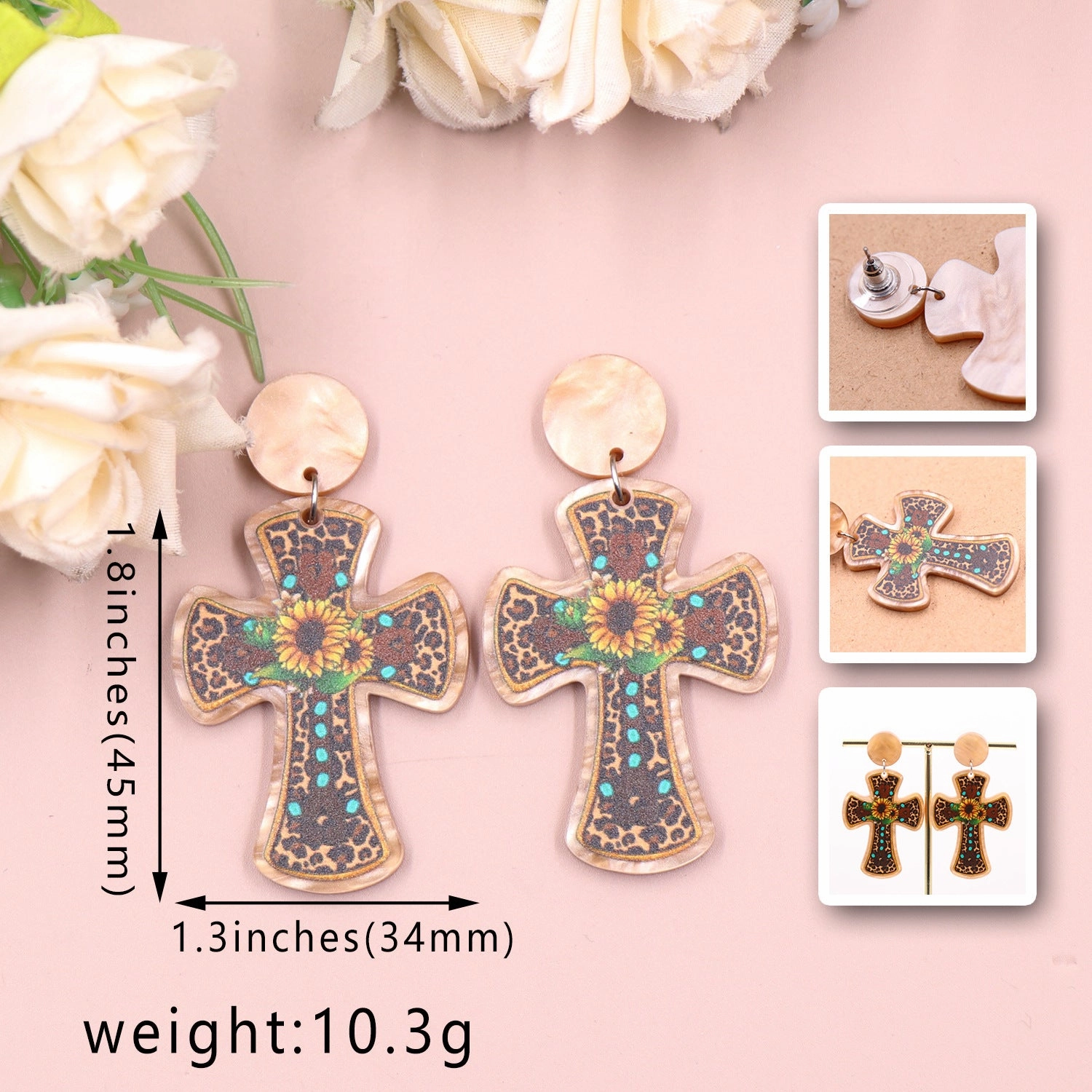 Wholesale Cross Sunflower Acrylic Heart Earrings