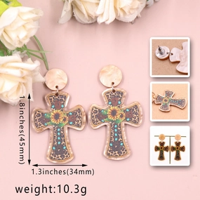Wholesale Cross Sunflower Acrylic Heart Earrings