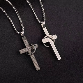 Wholesale Cross Titanium Steel Couple Alloy Pendant Necklaces