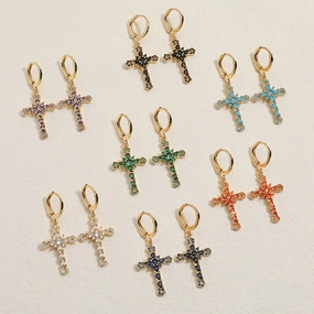 Wholesale Cross Vintage Geometric Copper Plated Real Gold Earrings