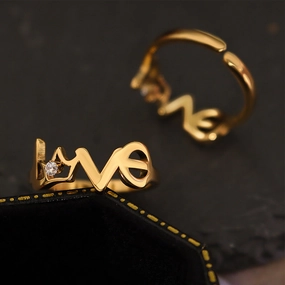 Wholesale Crown LOVE Zircon Titanium Steel 18K Gold Plated Open Ring