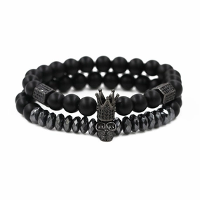 Wholesale Crown Skull Onyx Volcanic Stone Bracelets