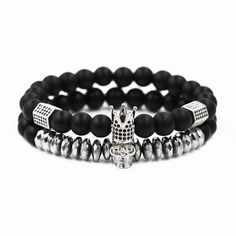 Wholesale Crown Skull Onyx Volcanic Stone Bracelets