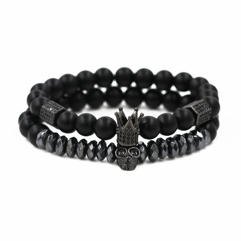 Wholesale Crown Skull Onyx Volcanic Stone Bracelets