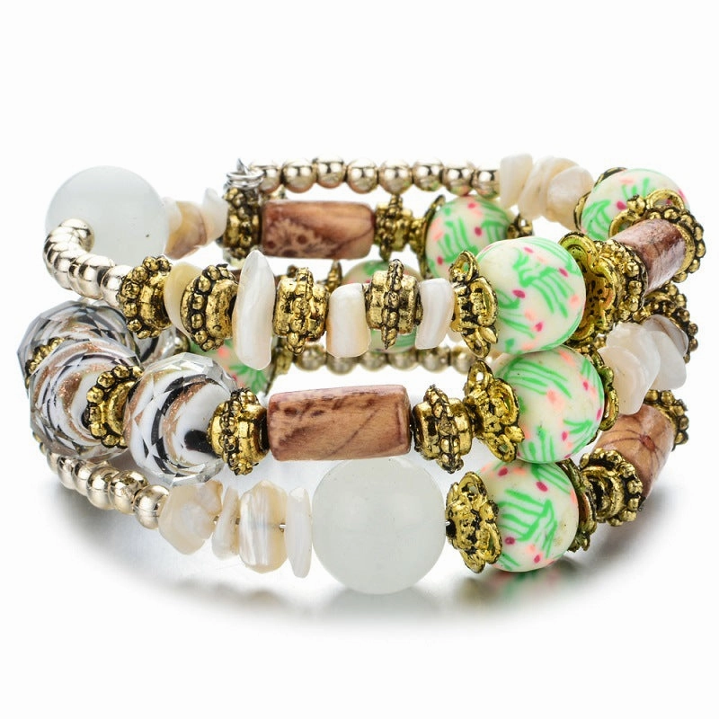 Wholesale Crushed Stone Crystal Glass Beads Mix and Match Multilayer Soft Pottery Bracelet