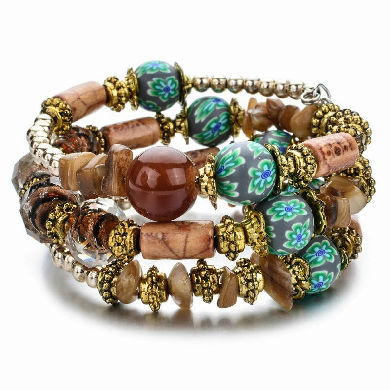 Wholesale Crushed Stone Crystal Glass Beads Mix and Match Multilayer Soft Pottery Bracelet