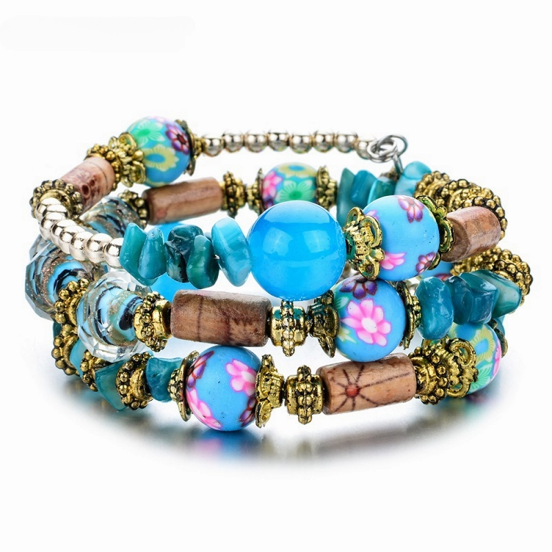 Wholesale Crushed Stone Crystal Glass Beads Mix and Match Multilayer Soft Pottery Bracelet