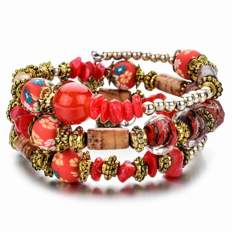 Wholesale Crushed Stone Crystal Glass Beads Mix and Match Multilayer Soft Pottery Bracelet