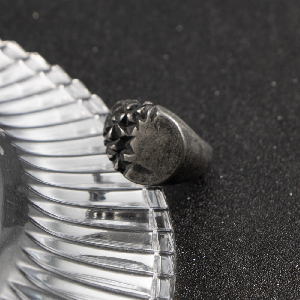 Wholesale Crushed Stone Half Sided Smooth Titanium Steel Men's Rings