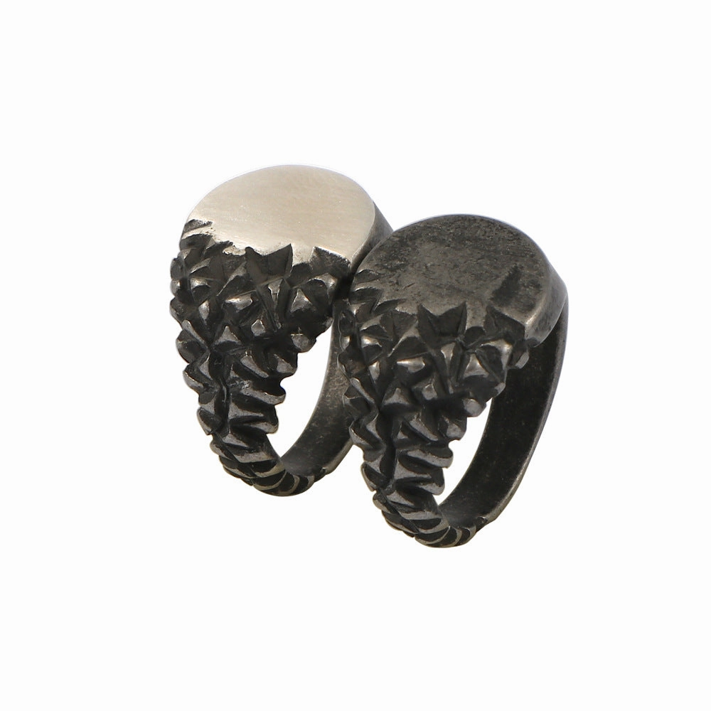 Wholesale Crushed Stone Half Sided Smooth Titanium Steel Men's Rings
