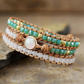 Wholesale Crystal 3 Layer Winding Braided Cowhide Rope Bracelet