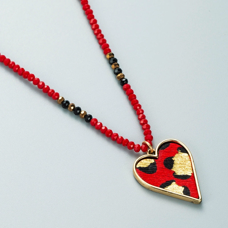 Wholesale Crystal Beaded Alloy Inlaid Leopard Print Leather Love Sweater Chain
