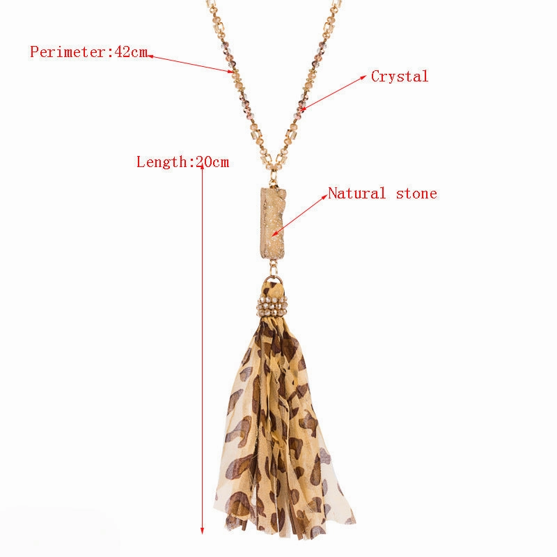 Wholesale Crystal Beaded Alloy Inlaid Natural Stone Leopard Print Tassel Sweater Chain