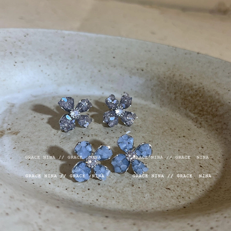 Wholesale Crystal Flower Copper Earrings