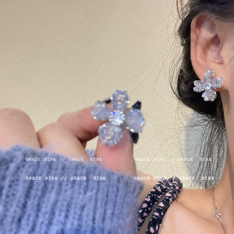 Wholesale Crystal Flower Copper Earrings