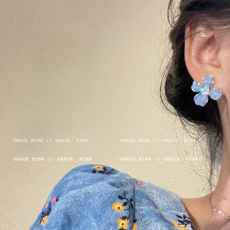 Wholesale Crystal Flower Copper Earrings