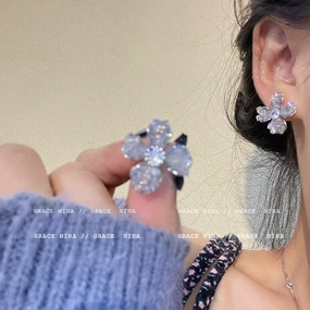 Wholesale Crystal Flower Copper Earrings